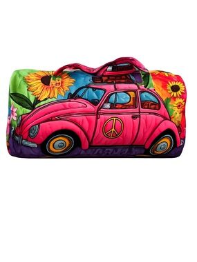 VW Bug Peace Sunflower Duffel Bag 18” Colorful Boho-NEW